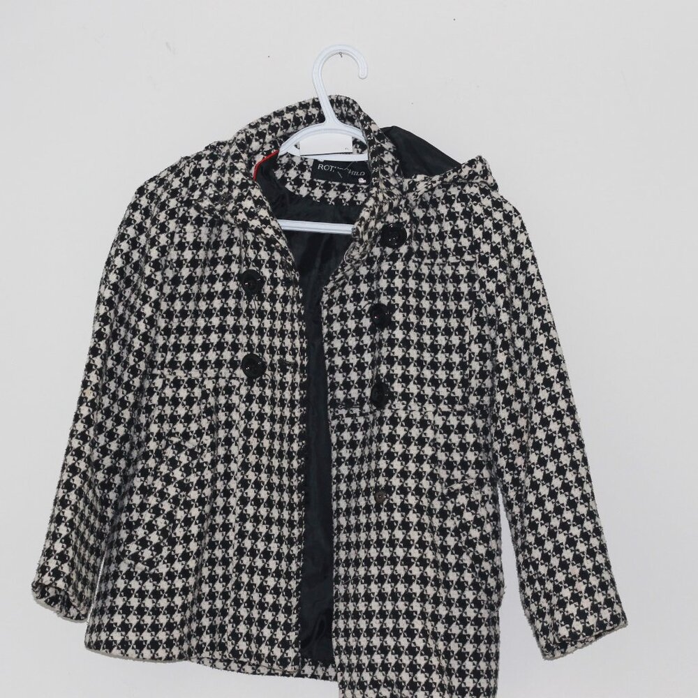 Rothschild Kid winter jacket with hood Black and white checkered pattern